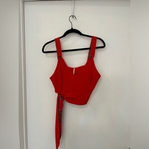 Free people red bandana tie cropped top